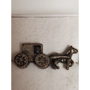 Vintage Pewter Amish Horse And Buggy Lapel Pin